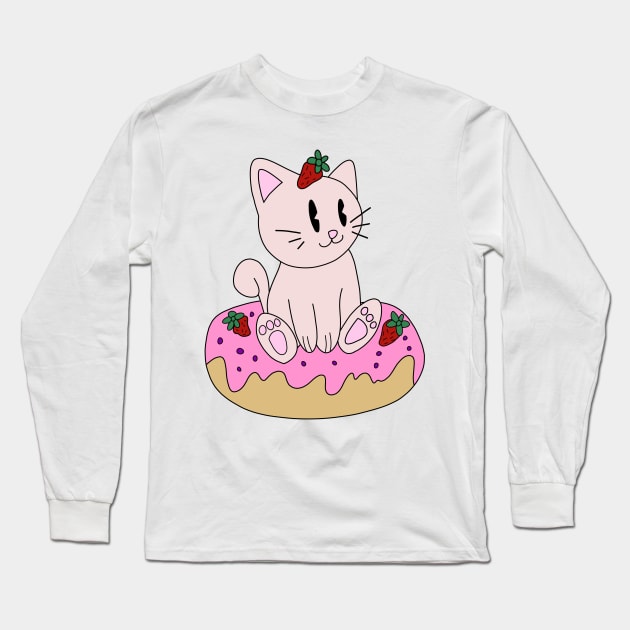 Cat Strawberry Dessert Long Sleeve T-Shirt by pako-valor